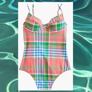 J Crew 1993 Madras Pastel Neon Plaid Swimsuit